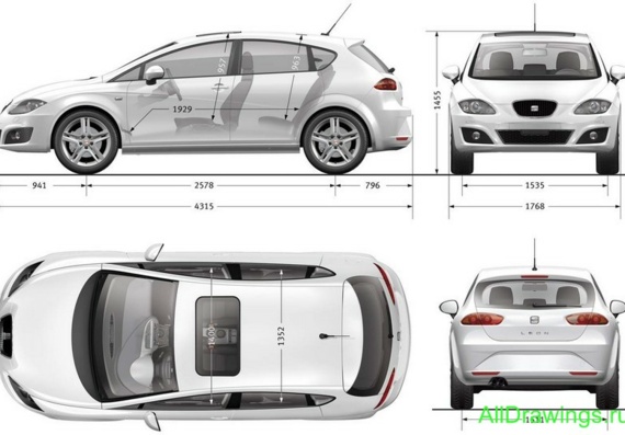 Seat Leon (2009) - drawings (drawings) of the car